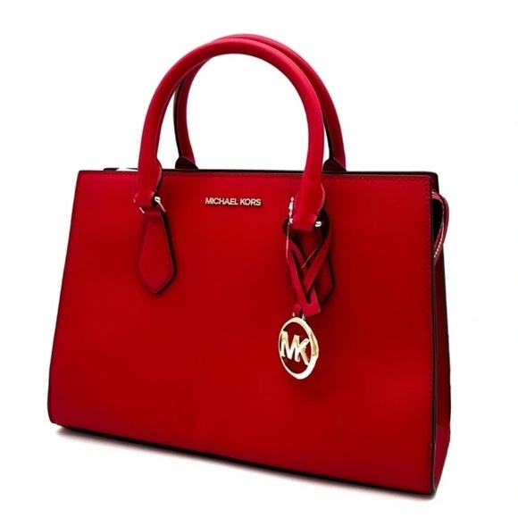 Michael Kors Sheila Medium Center Zip Satchel Bag Bright Red - Picture 1 of 13